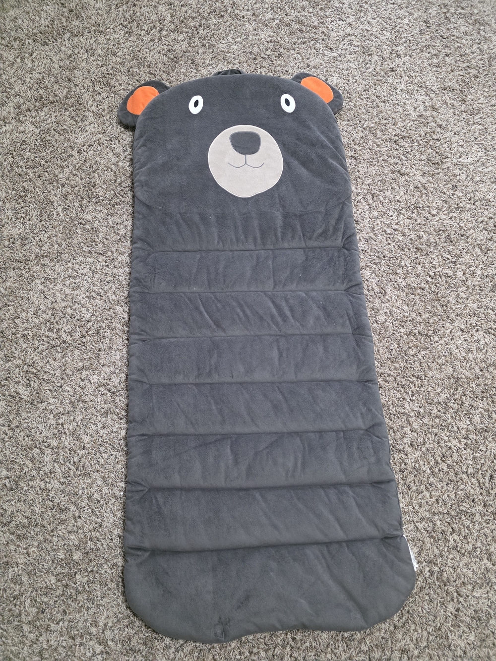 Bear Face Plush Sleeping Bag - Gray with Orange Ears